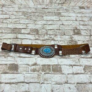 Boho leather belt with turquoise stones M/L
